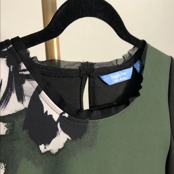 Simply Vera Vera Wang Black and Green Floral Mini Dress (DJ1) - Picture 3 of 7